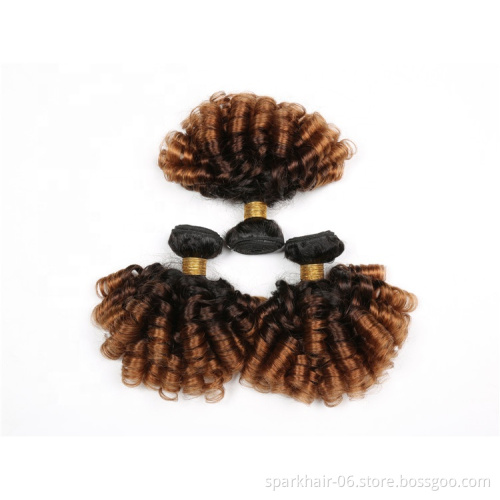 9a 100g SPARK Ombre Brazilian Remy Human Hair Weaving Bundle for Women Weave Extension Black Brown Aunty Funmi FUMI Bouncy Curl